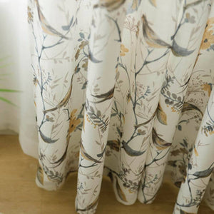 White Yellow Gray Birds Floral Curtains Living Room Blackout Drapes