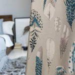 Blue Feathers Pattern Curtains Morden Fashion Drapes