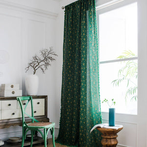 Green Christmas Trees Curtains with Tassels Drapes