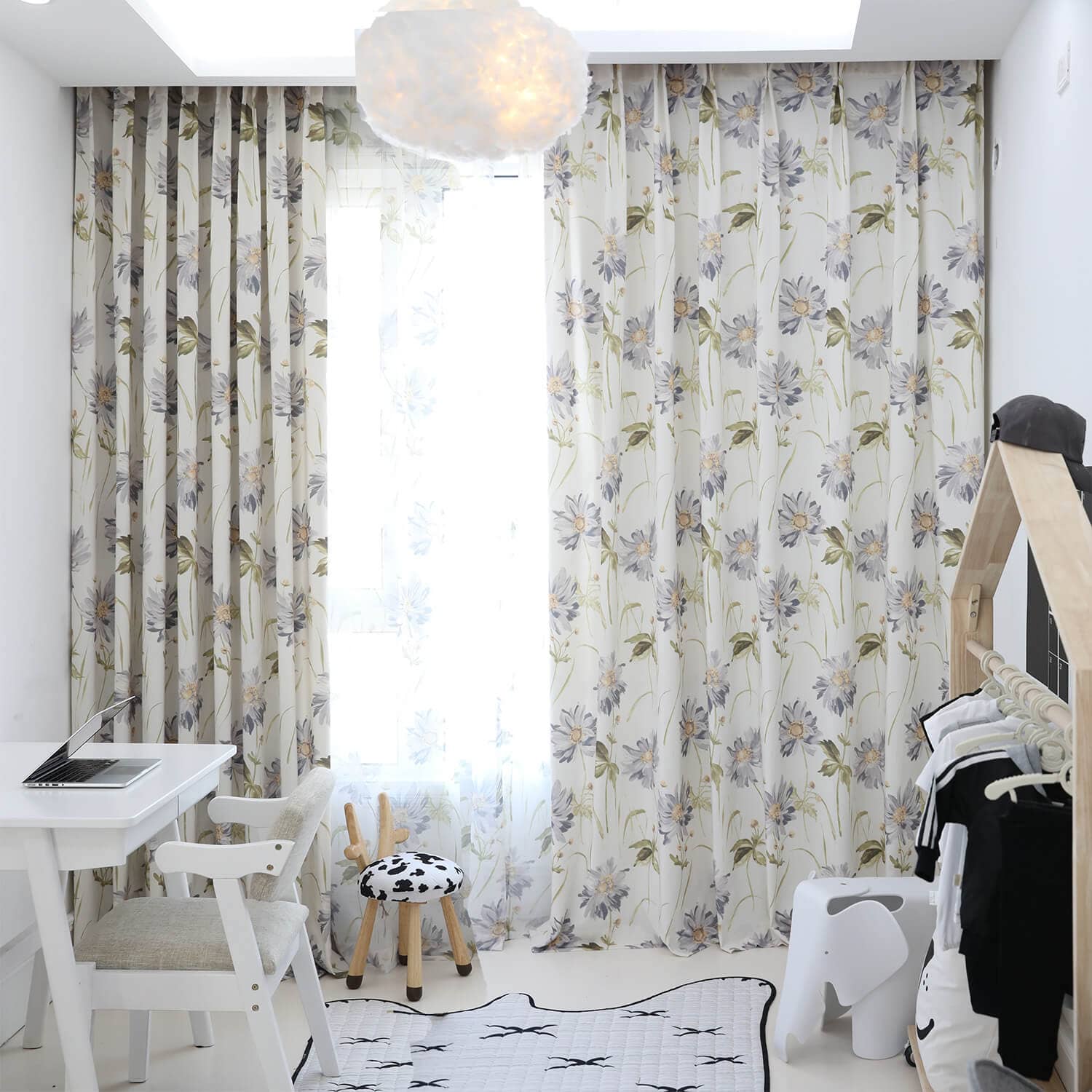 grey blue floral pinch pleat drapes living room darkening curtains for sale 