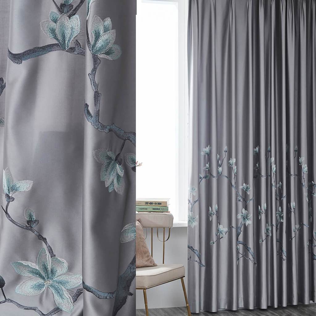 Grey magnolia embroidered curtains gorgeous living room drapes