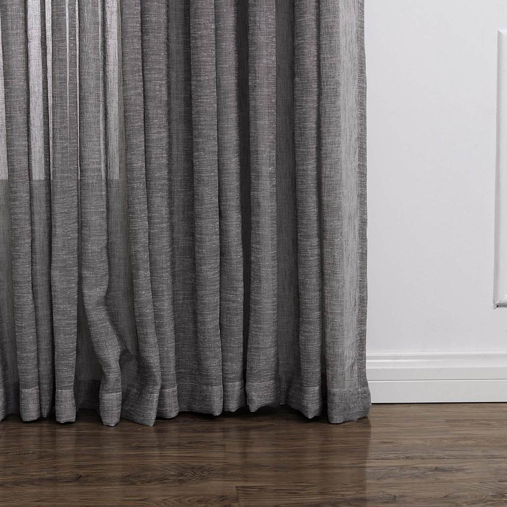 Grey rod pocket sheer curtains linen privacy tulle curtains