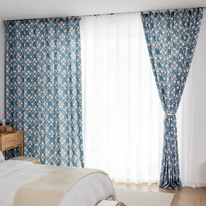 Blue Gray Plaid Curtains Weave Style Drapes
