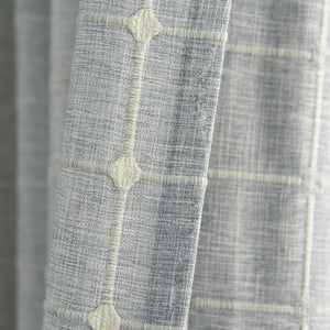 Plaid Embroidered Natural Linen Curtains Window Check Drapes for Living Room