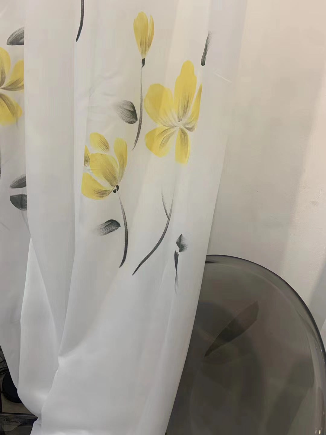 Yellow Flowers Hand-Painted Sheer Curtains Art Voile