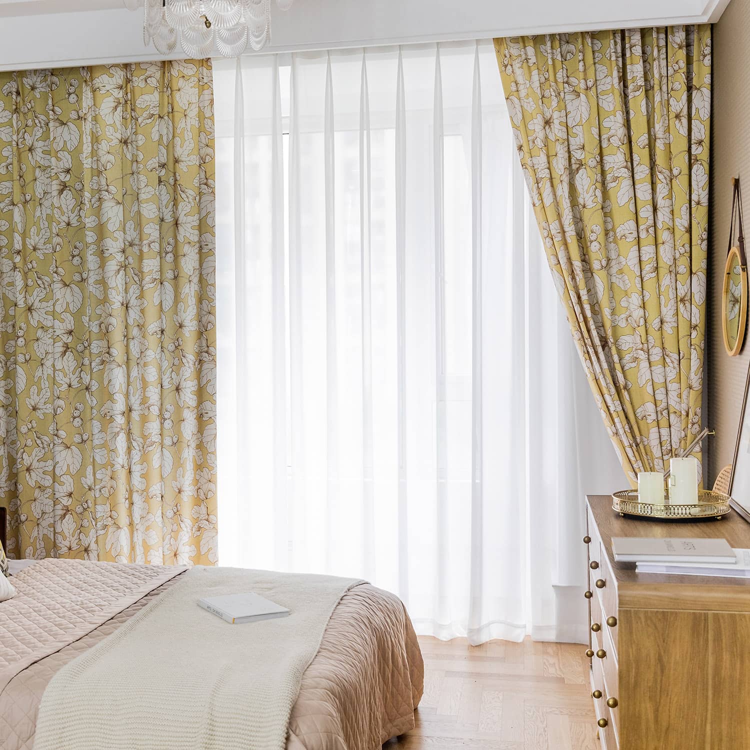 inexpensive yellow fig leaf pinch pleat drapes bedroom curtains for sale
