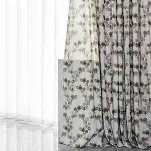 Artistic Gray Ink Leaves Curtains Window Drapes 2 Panels