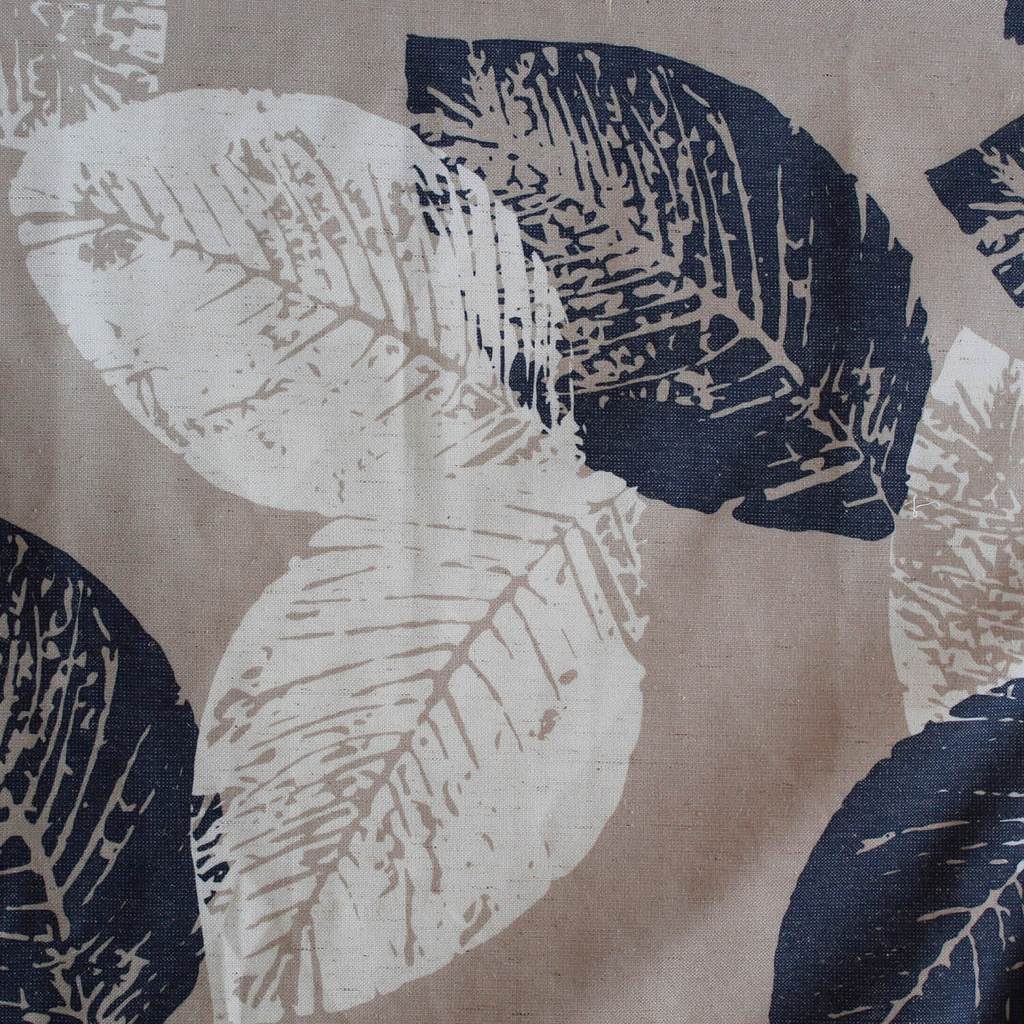 khaki curtain panel navy blue white leaf pattern curtains sale
