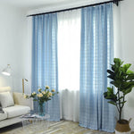 Light blue plaid embroidered living room curtains for sale