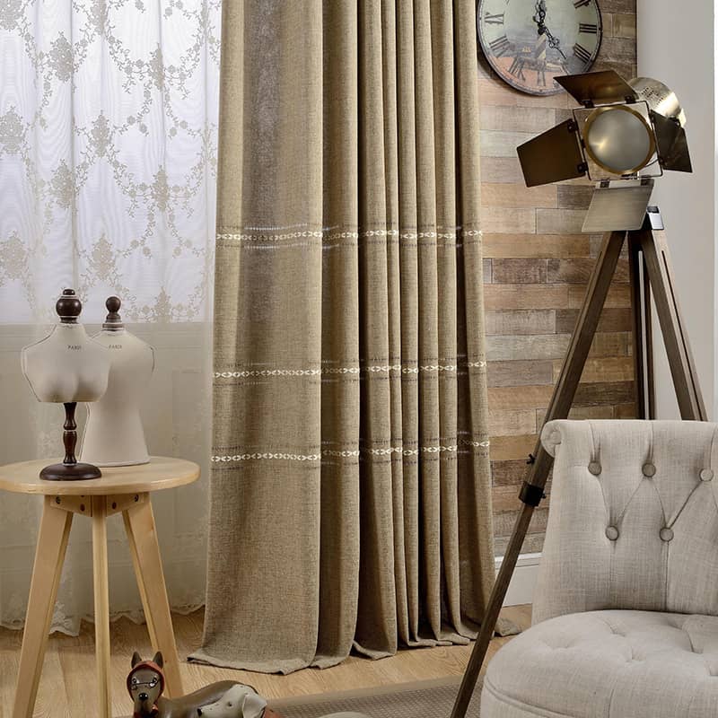 Classic Retro Embroidery Natural Linen Darkening Balloon Shade Curtains Drapes