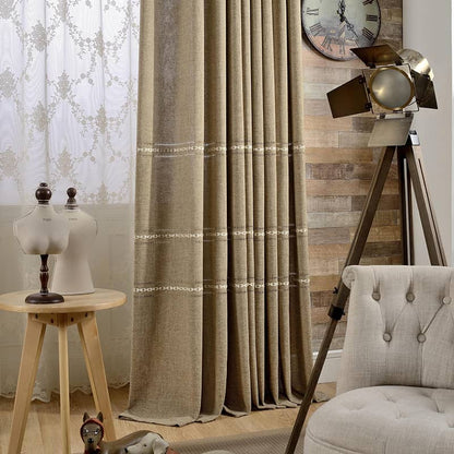 Classic Retro Embroidery Natural Linen Darkening Balloon Shade Curtains Drapes