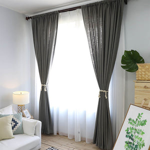 Gray Cotton Linen Curtains for Bedroom 1 Set of 2 Panels - Anady Top Space Design