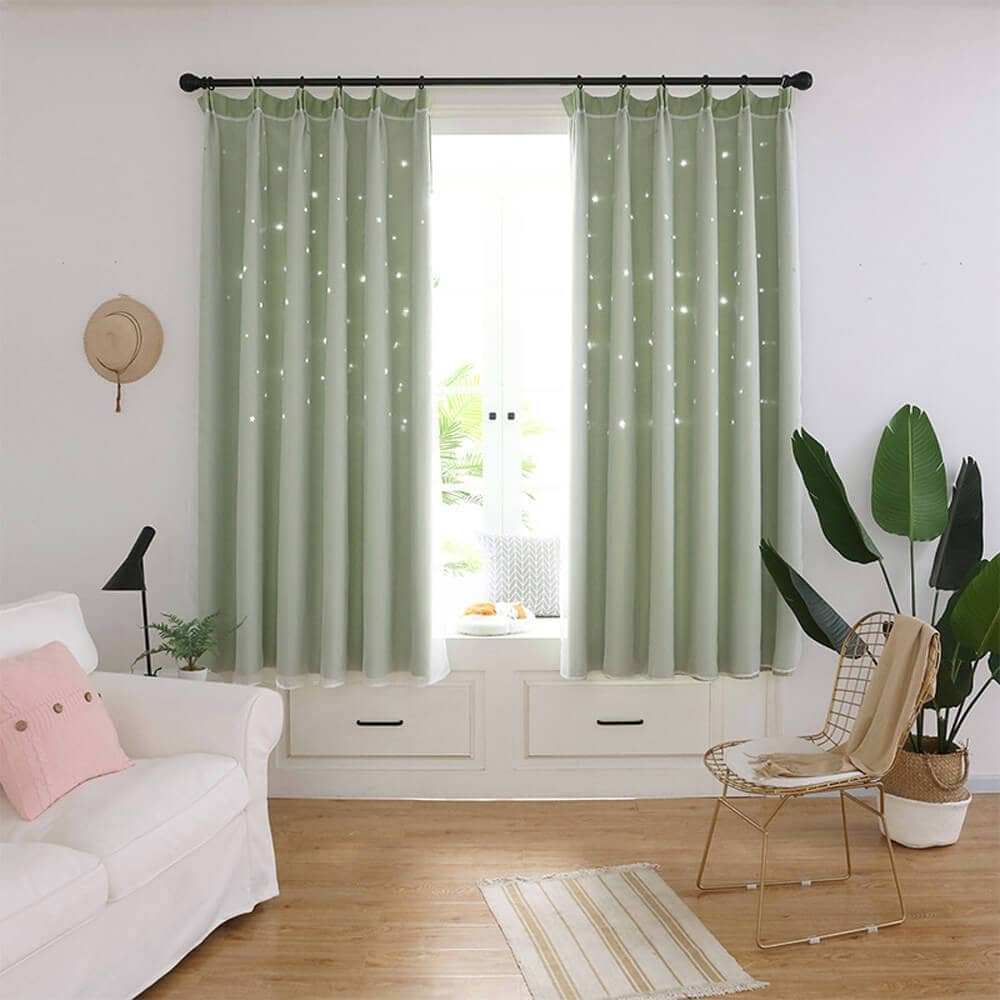luxury green hollow star living room darkening curtains and drapes for sale