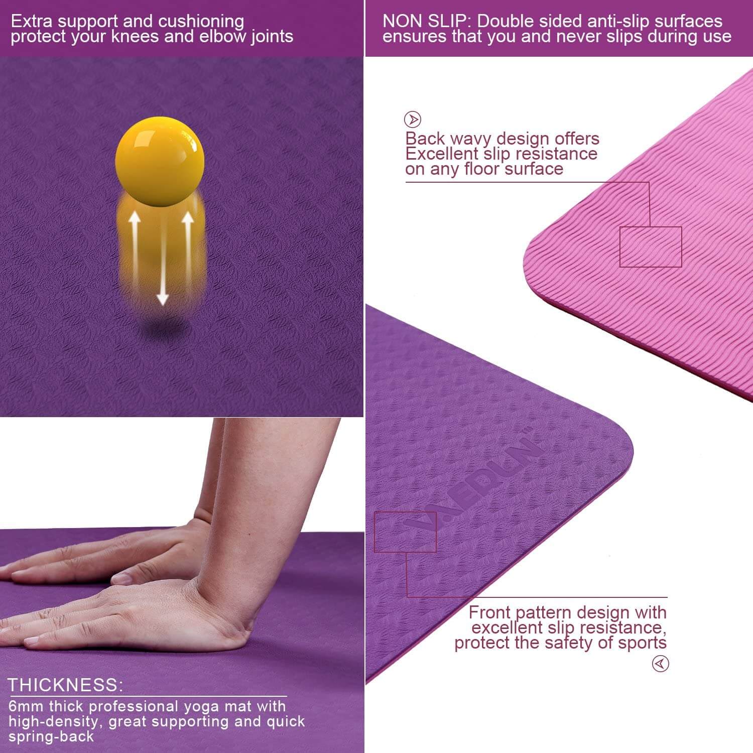 Non-Slip Texture Yoga Mat Eco-Friendly TPE High Elastic Professional Sports Double Colors Mat for All Type of Yoga, Pilates and Fitness