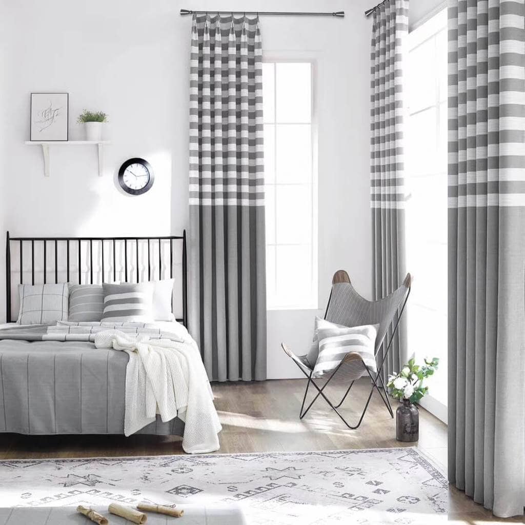 modern bedroom pinch pleat drapes grey and white striped curtains for sale