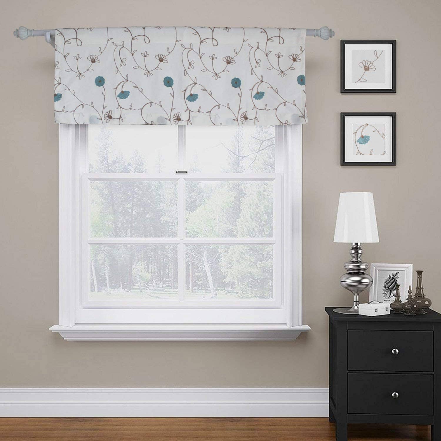 modern blue flower white valance curtains for living room kitchen valances