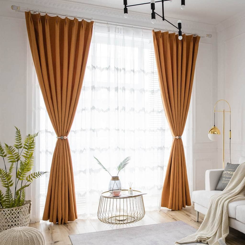 modern orange cotton dining room curtains linen pinch pleat drapes for sale