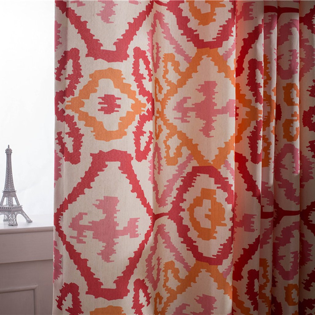 Modern peach orange geometric curtains bedroom window drapes