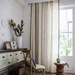 Geometric Bohemian Style Cotton Linen Cream Curtains with Tassels