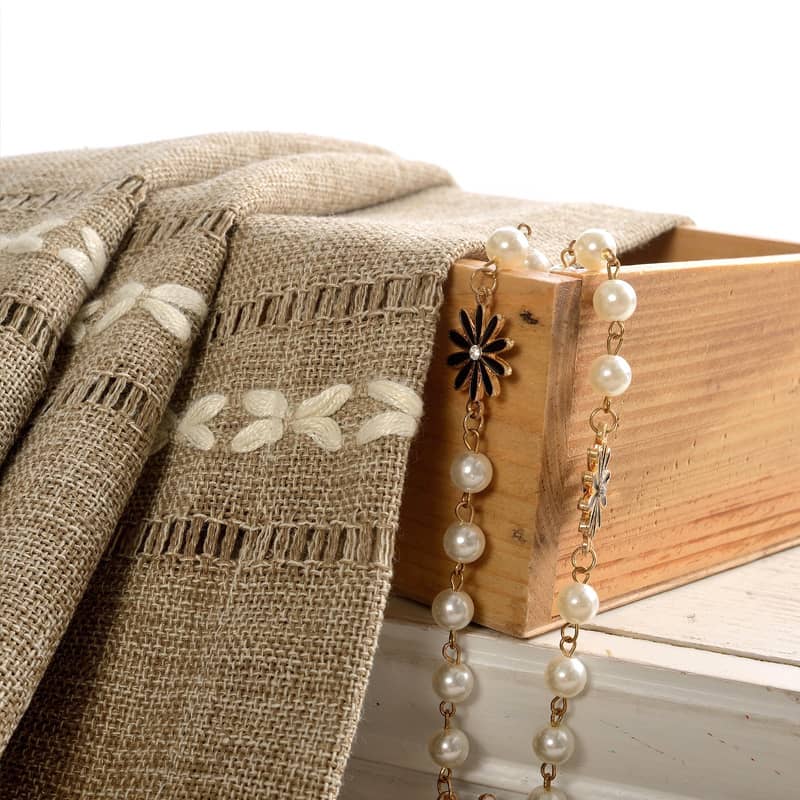 Classic Retro Embroidery Natural Linen Darkening Balloon Shade Curtains Drapes