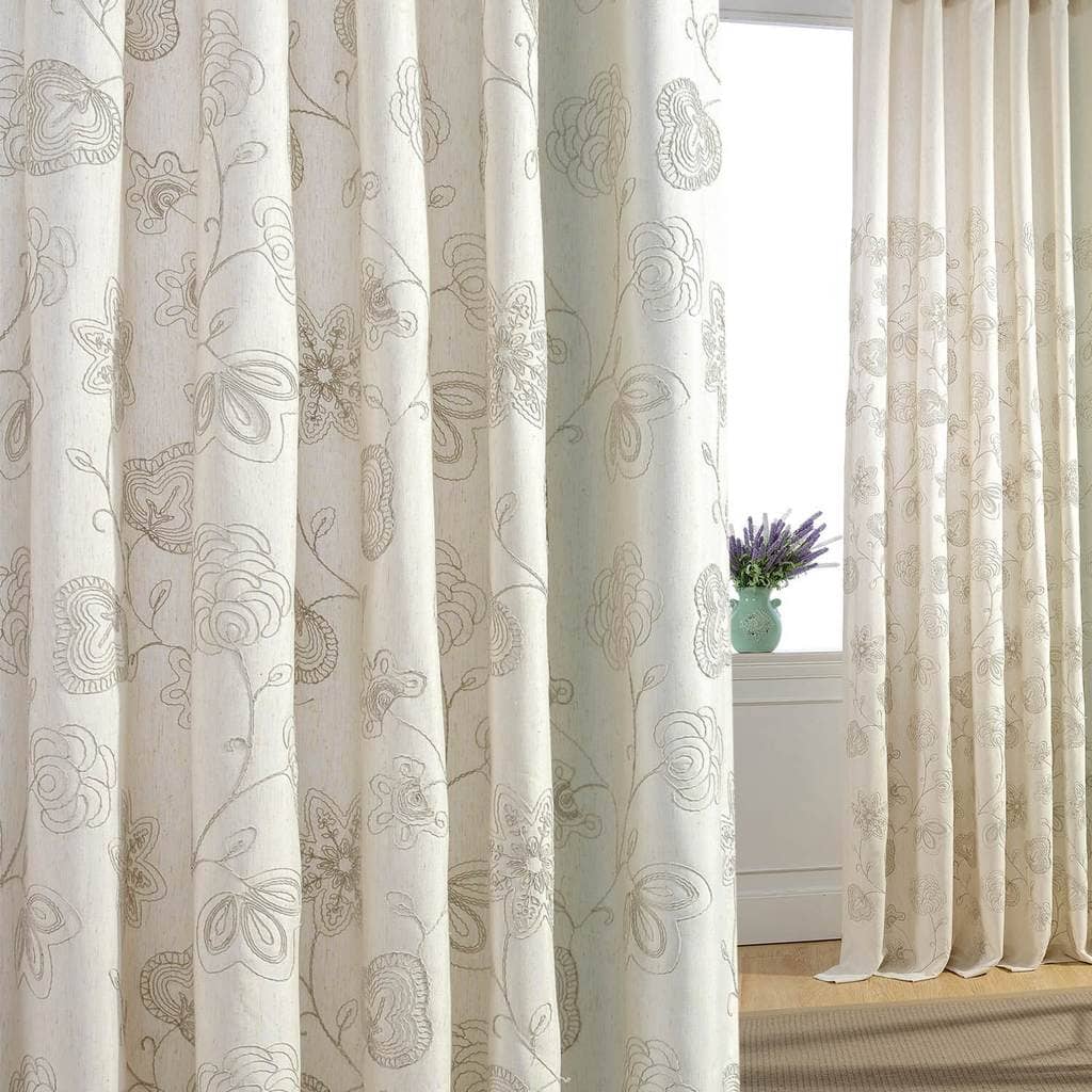 natural linen flower embroidered curtains bedroom custom drapes for sale