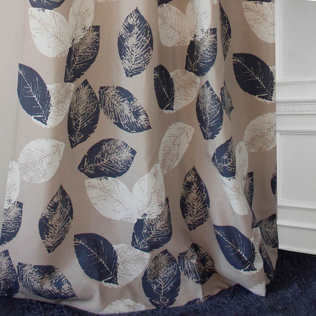 navy blue white leaf curtains bedroom ceiling drapes for sale