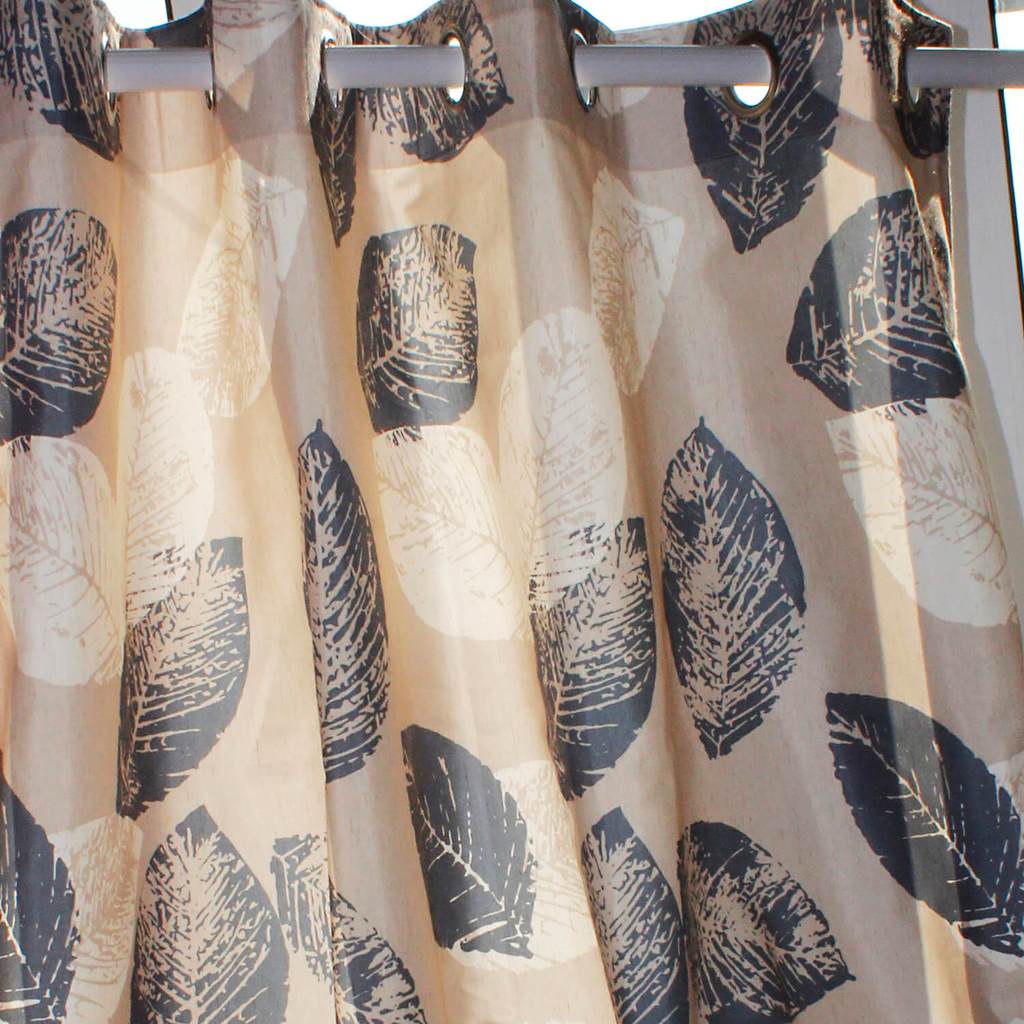 navy blue white leaf eyelet curtains room darkening window drapes