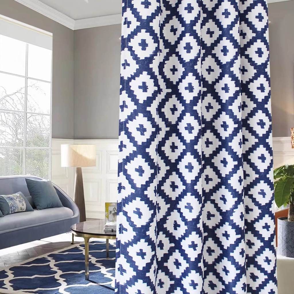 navy pinch pleat drapes geometric curtains for living room
