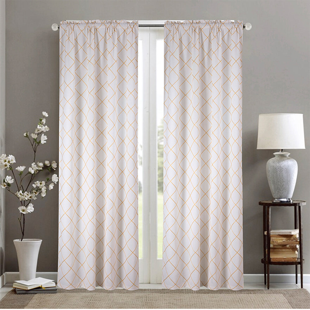 Off White Curtains Waterproof Grid Blackout Drapes for Living Room