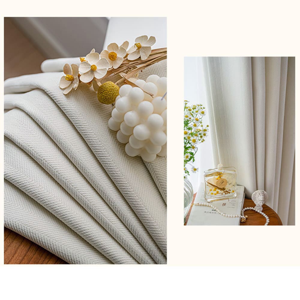 Cream White Chenille Jacquard Herring Bone Curtains Polyline Drapes