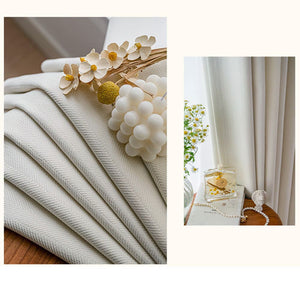 Cream White Chenille Jacquard Herring Bone Curtains Polyline Drapes