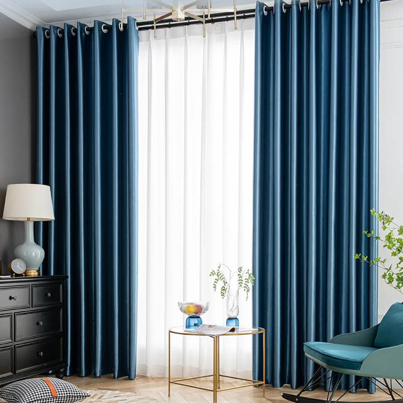 pearl luster blue grommet blockout curtains bedroom thermal drapes for sale