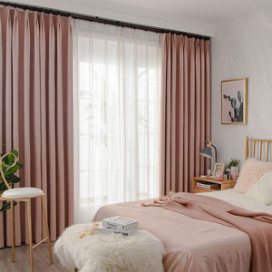 Pink Cotton Linen Soft Curtains Rose Quartz Drapes for Bedroom 1 Set of 2 Panels
