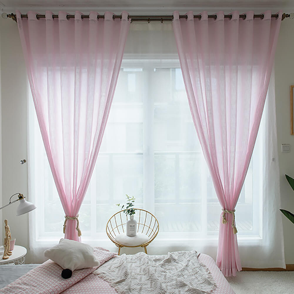 Rose Quartz Pink Sheer Curtains  Drapes for Bedroom 1 Set of 2 Panels - Anady Top Space Design