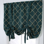 Dark Green Tie Up Adjustable Balloon Curtain Embroidered Plaid Window Drapes