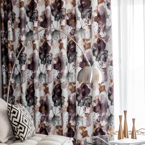 pretty purple brown watercolor patterned soundproof door curtains thermal drapes