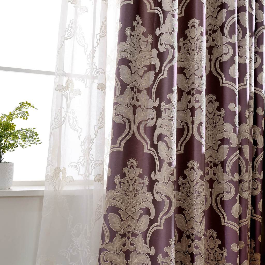 purple classic damascus drapes living room blackout curtains for sale
