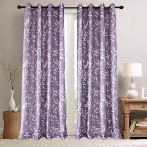 Purple Curtains White Bamboo Leaf Drapes