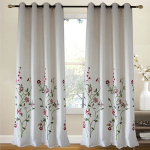 Red Flower Linen Curtains Exquisite Embroidered Drapes for Living Room - Anady Top Space Design