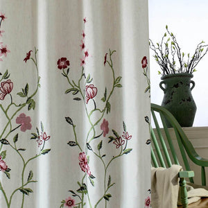 Red flower linen curtains exquisite embroidered drapes for living room