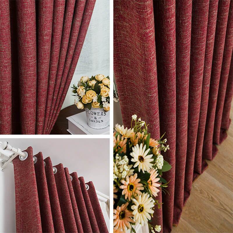 Red Rough Grainy Texture Curtains Solid Drapes – Anady Top