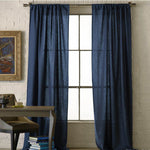 Navy Blue Natural Linen Curtains and Drapes 2 Panels for Living Room