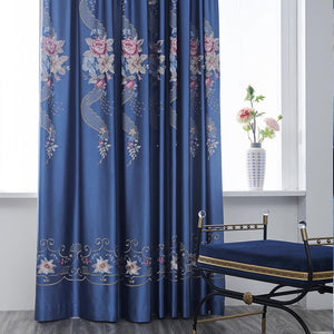 High-end Embroidered Flower Blue Curtains Gorgeous Drapes