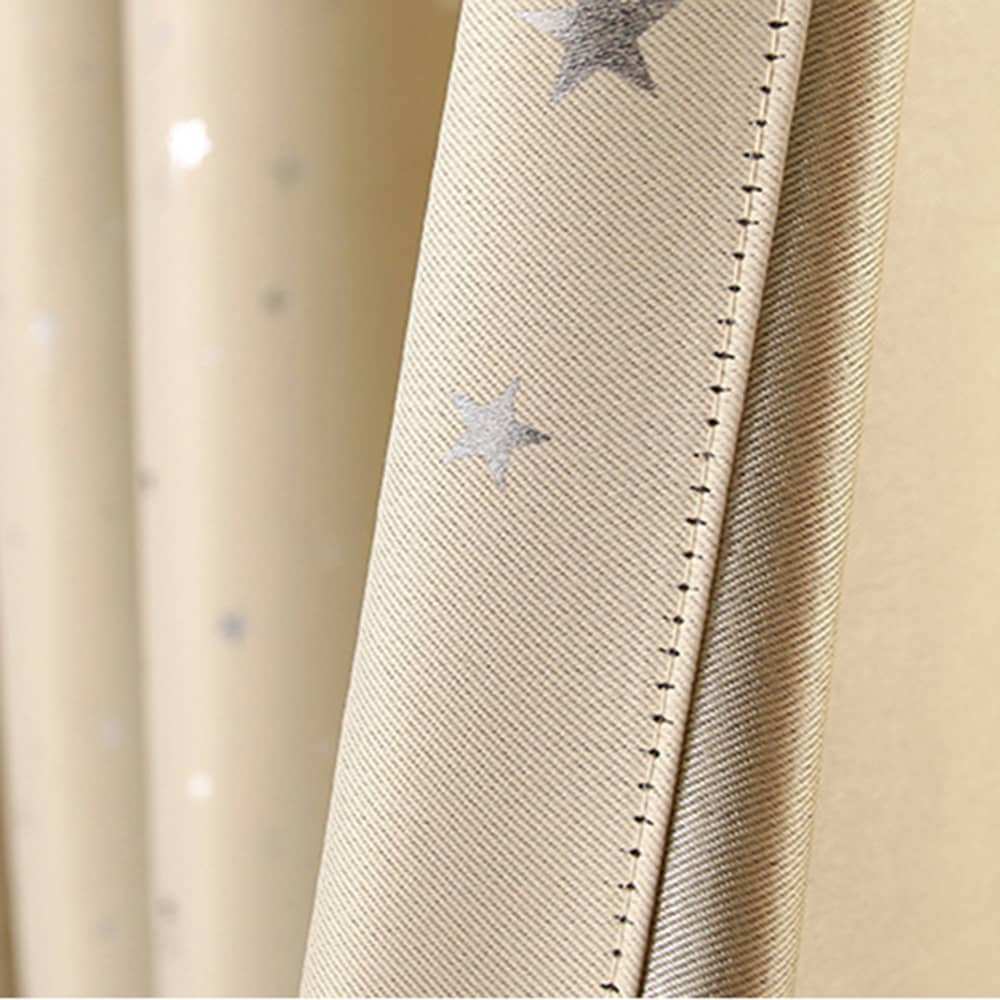 Tie Up Adjustable Balloon Curtain Shade Silver Stars Beige Drapes for Small Window