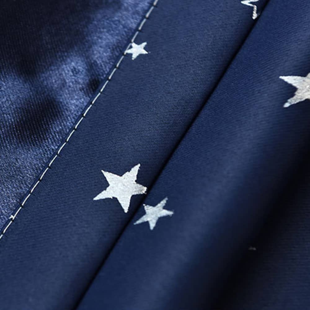 Tie Up Adjustable Balloon Curtain Shade Silver Stars Navy Blue Drapes for Small Window