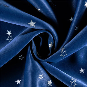 Tie Up Adjustable Balloon Curtain Shade Silver Stars Navy Blue Drapes for Small Window