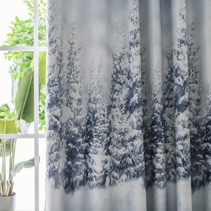 Snowy Forest Curtains for Bedroom Room Elegant Modern White Blue Drapes