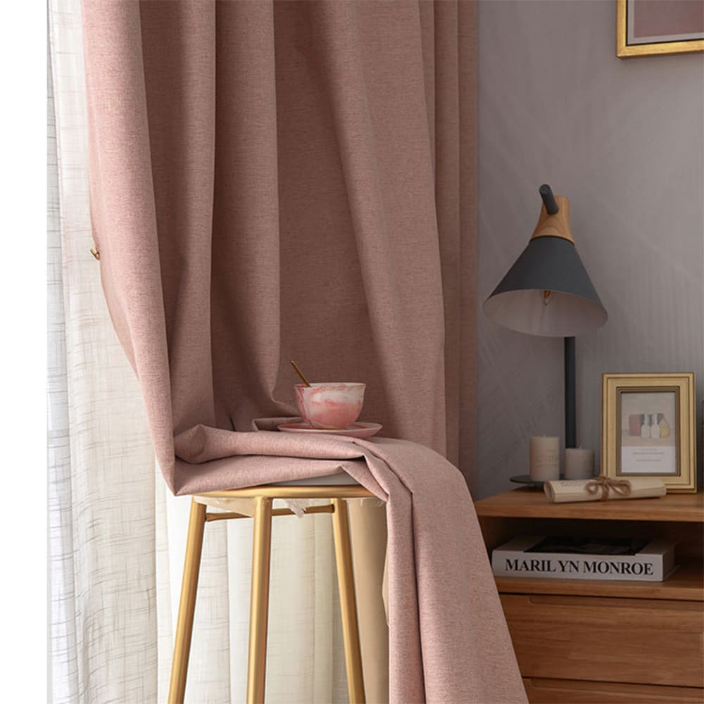 Pink Cotton Linen Soft Curtains Rose Quartz Drapes for Bedroom 1 Set of 2 Panels