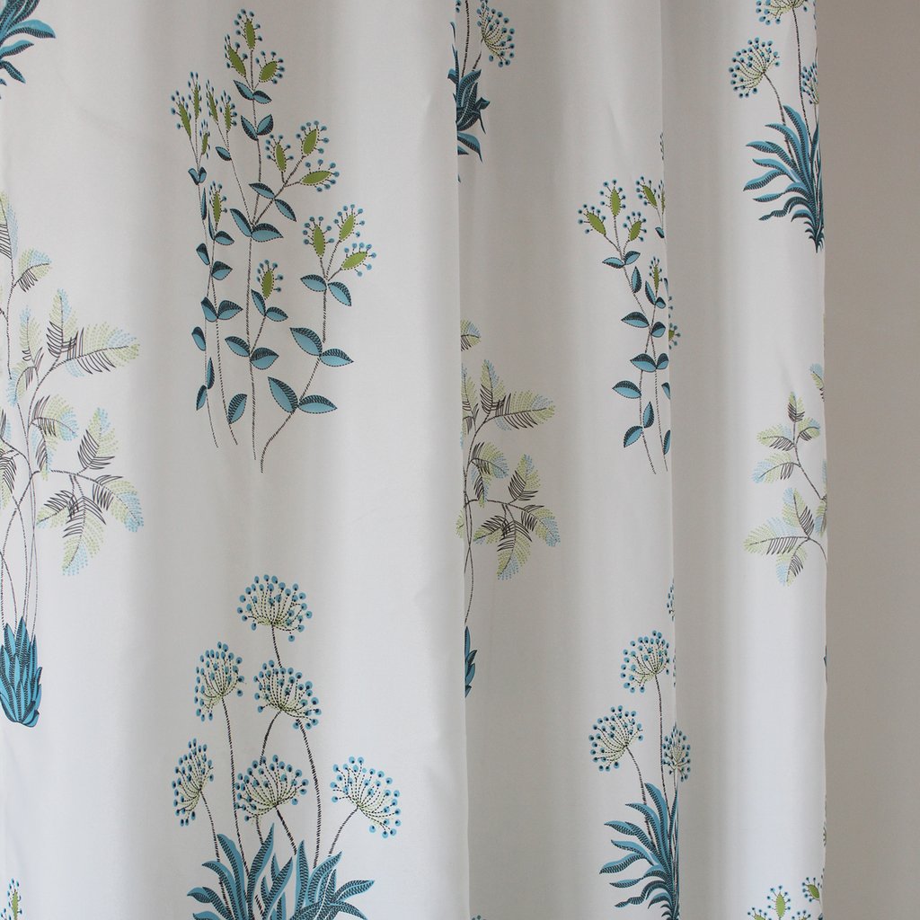Teal blue floral white room divider curtain pinch pleat drapes
