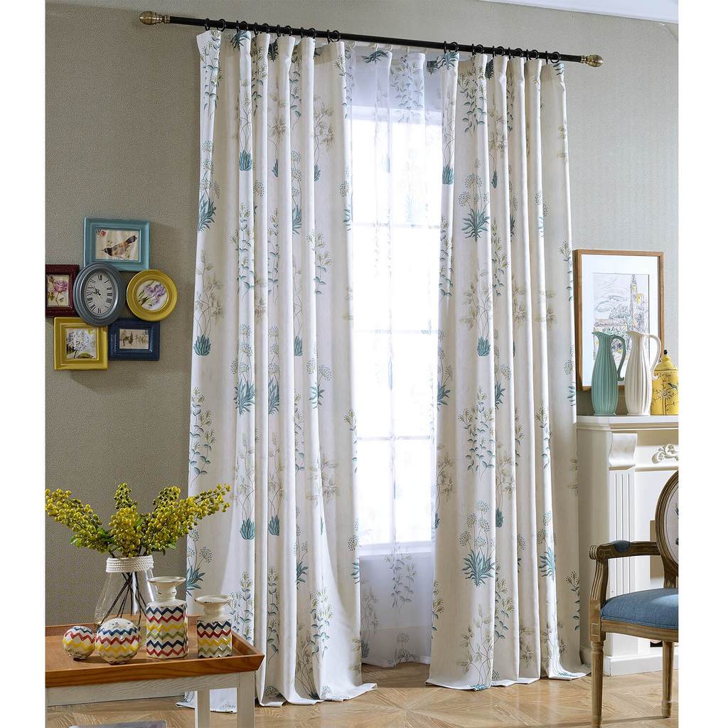 Teal blue leaf white drapes long dining room curtains for sale
